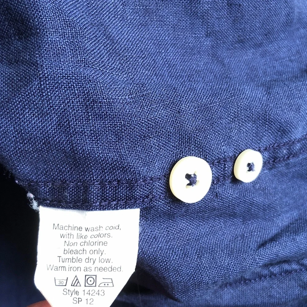 J Crew Mens 100% Linen Shirt Button Front Long Sleeve Navy Blue Large